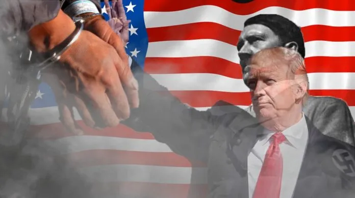 Composición política con Donald Trump y la bandera de Estados Unidos